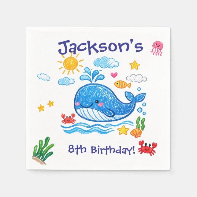 Serviette En Papier Whale Theme Summer Kids Birthday Party (Devant)