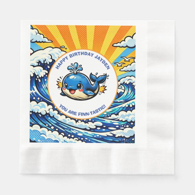 Serviette En Papier Whale Themed Nautical Boy's Birthday Party (Devant)