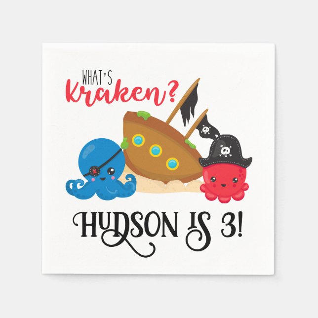 Serviette En Papier "What's Kraken" Octopus Pirate Children's Birthday (Devant)