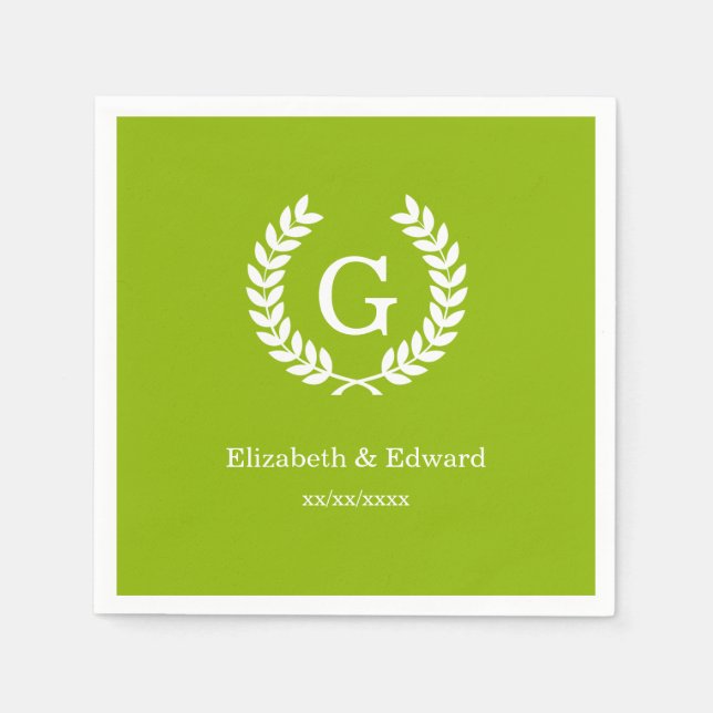 Serviette En Papier Wheat vert Laurel Wreath Initial Monogram (Devant)