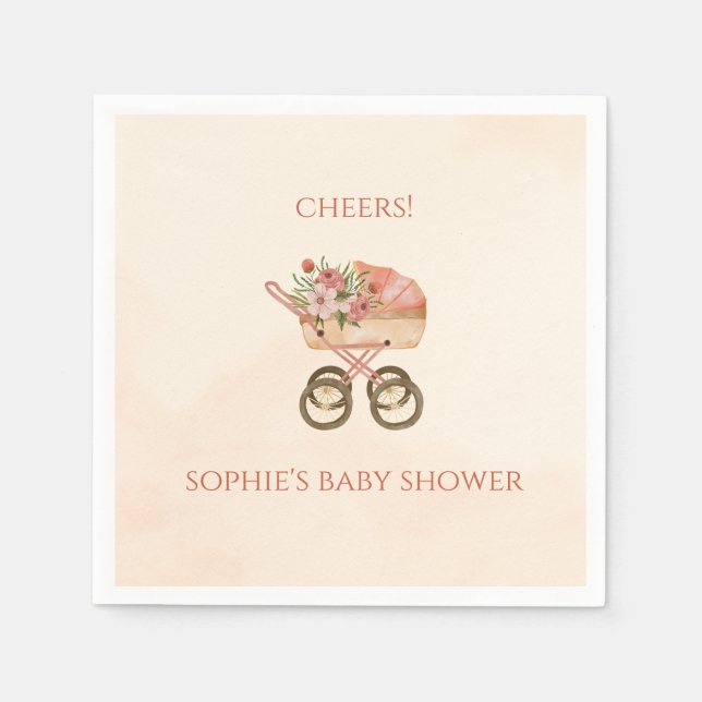 Serviette En Papier Whimsical Baby Carriage Floral Baby Shower (Devant)