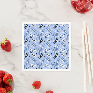 Serviette En Papier Whimsical Blue Blanc noir Motif de chat