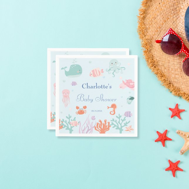 Serviette En Papier Whimsical Blue Ocean Animaux Baby shower Party (Créateur téléchargé)