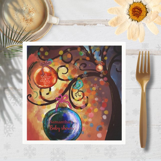 Serviette En Papier Whimsical Blue Orange Christmas Tree Paper Napkin (Créateur téléchargé)