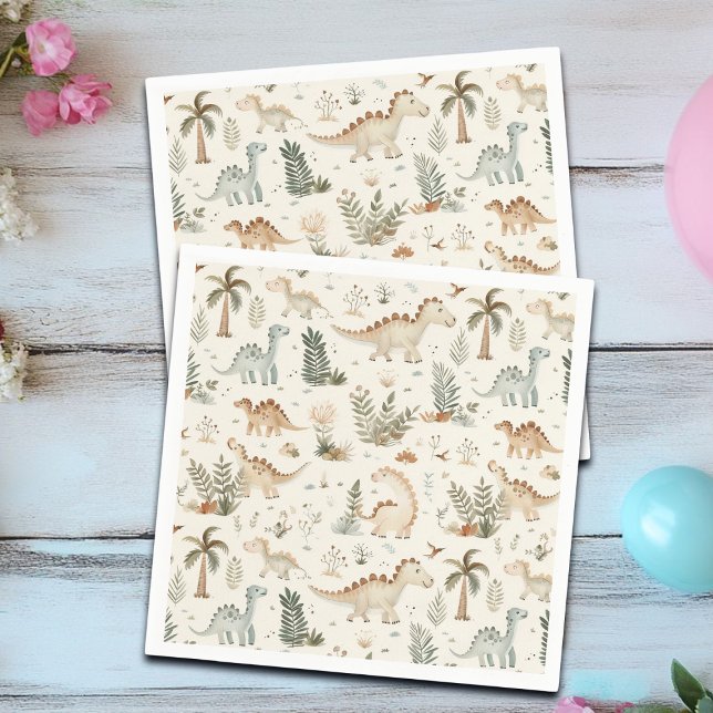 Serviette En Papier Whimsical Boho Jungle Dinosaur Motif (Créateur téléchargé)