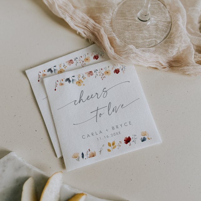 Serviette En Papier Whimsical Boho Wildflower Cheers to Love Wedding (Créateur téléchargé)