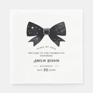 Serviette En Papier Whimsical Bow Black & White Graduation Party