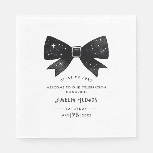 Serviette En Papier Whimsical Bow Black & White Graduation Party (Devant)