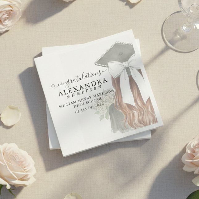 Serviette En Papier Whimsical Calligraphy Graduation Bow (Whimsical Calligraphy Graduation Bow Napkins)