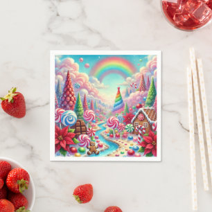 Serviette En Papier Whimsical Candy Dreamscape & Poinsettia Decoupage