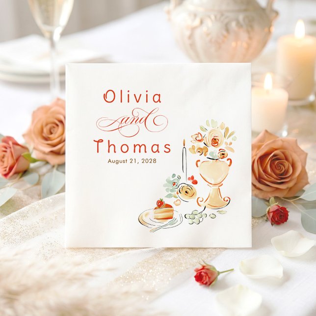 Serviette En Papier Whimsical Chic Elegant Hand Drawn Fall Wedding (Terracotta Whimsical Handmade Wedding Paper Napkins)