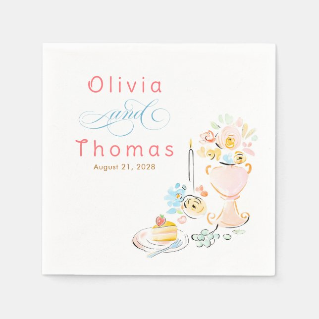 Serviette En Papier Whimsical Chic Elegant Hand Drawn Wedding (Devant)