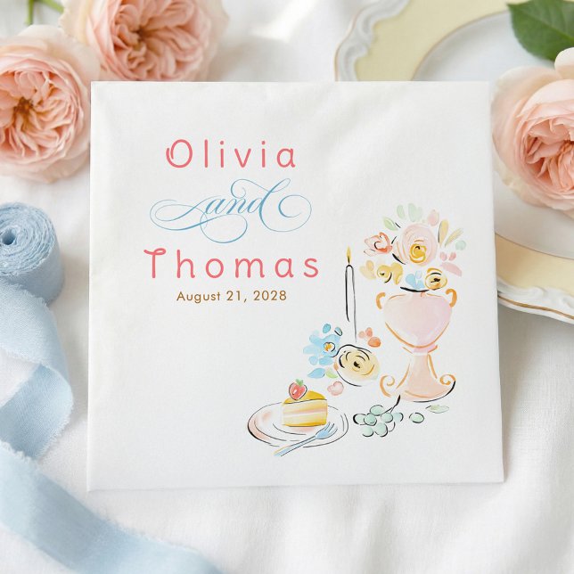 Serviette En Papier Whimsical Chic Elegant Hand Drawn Wedding (Whimsical Pastel Wedding Napkins)