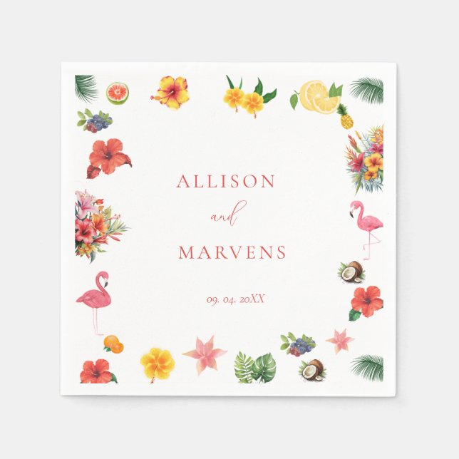 Serviette En Papier Whimsical Colorful Fun Tropical Flamingle Mariage (Devant)