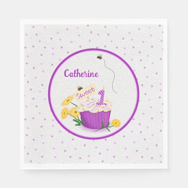 Serviette En Papier Whimsical Daisy Cupcake 1er anniversaire (Devant)