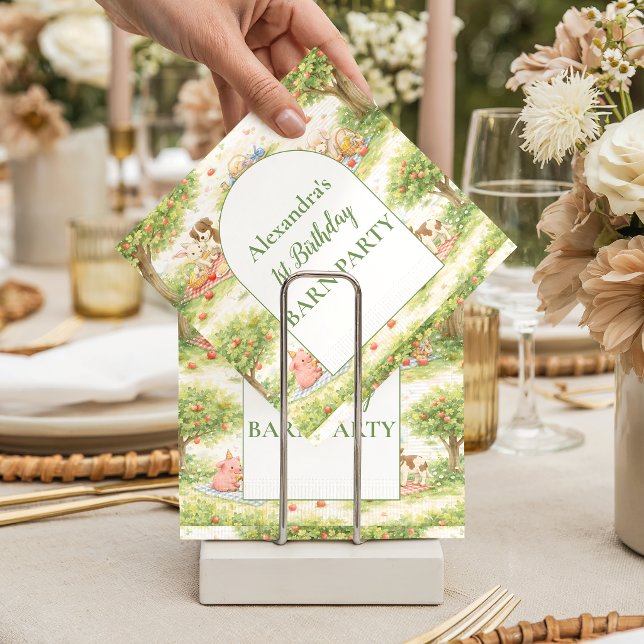 Serviette En Papier Whimsical Farm Animals Barnyard 1st Birthday (Créateur téléchargé)