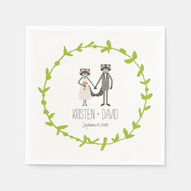 Serviette En Papier Whimsical Forest Raccoons Rustic Mariage (Devant)
