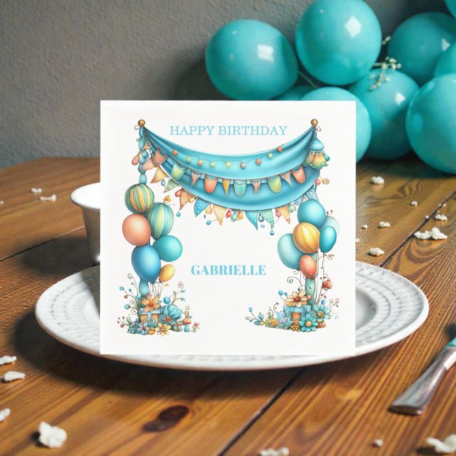Serviette En Papier Whimsical Fun Teal Birthday  (Créateur téléchargé)