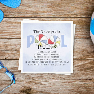 Serviette En Papier Whimsical Funny Summer Family Beach Pool Rules