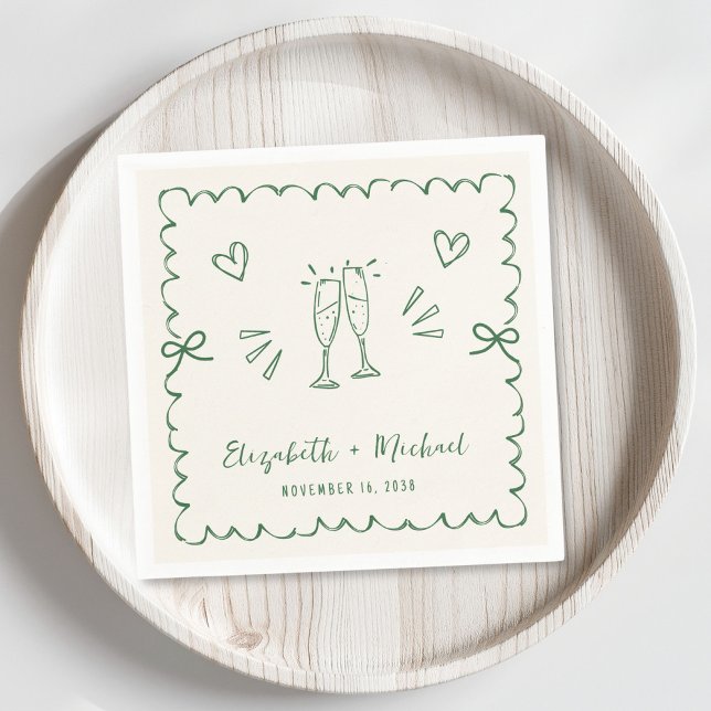 Serviette En Papier Whimsical Green Wavy Frame Mariage (Créateur téléchargé)