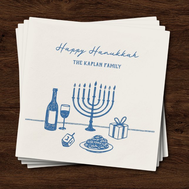 Serviette En Papier Whimsical Hand Drawn Hanukkah Party Trendy Custom (Créateur téléchargé)