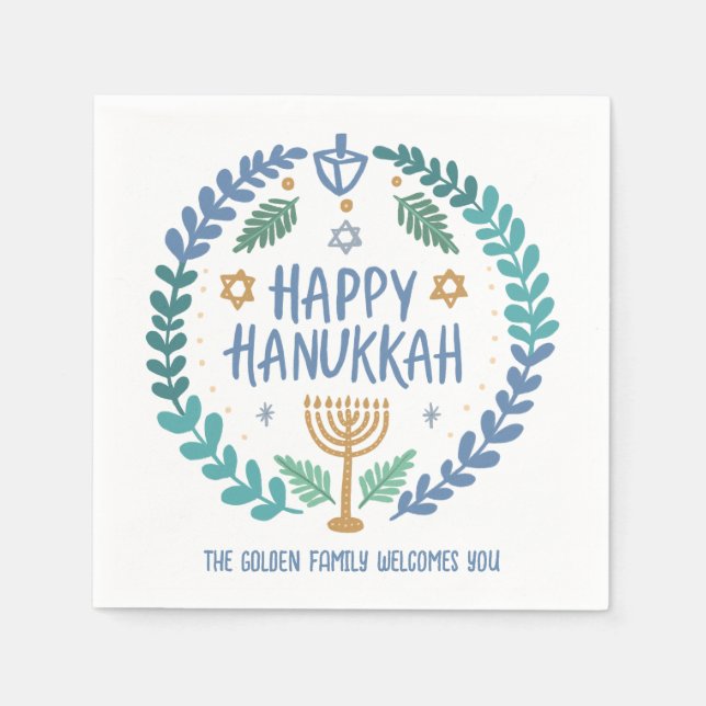 Serviette En Papier Whimsical Hanoukka Holiday Menorah Dreidel Custom (Devant)