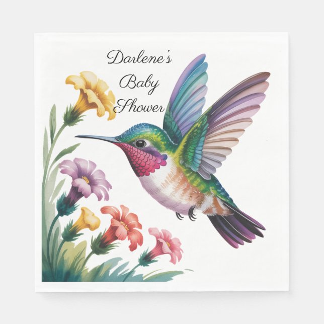 Serviette En Papier Whimsical Hummingbird Floral Baby Shower (Devant)