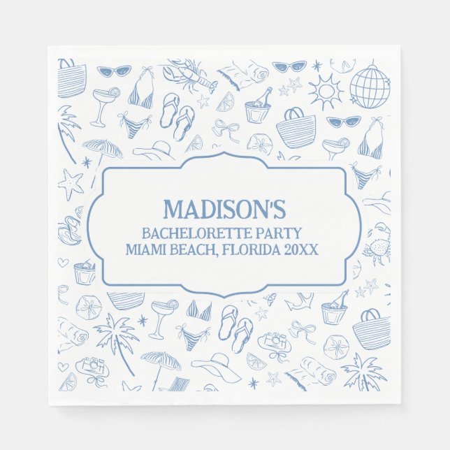 Serviette En Papier Whimsical Last Toast On The Coast Blue (Devant)