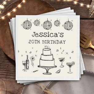 Serviette En Papier Whimsical Main dessiné Funky Cocktail Anniversaire