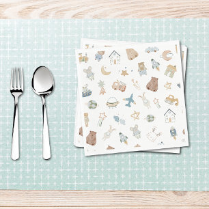 Serviette En Papier Whimsical Oh Boy Aquarelle Doodle Baby shower