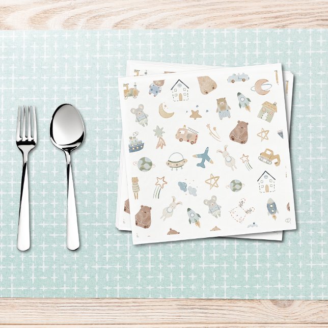 Serviette En Papier Whimsical Oh Boy Aquarelle Doodle Baby shower (Créateur téléchargé)