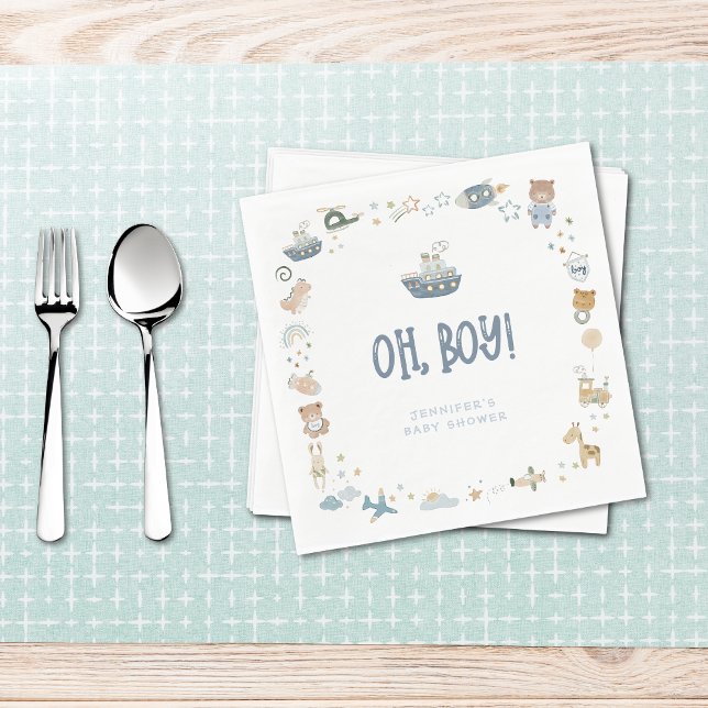 Serviette En Papier Whimsical Oh Boy Aquarelle Doodle Baby shower (Whimsical Oh Boy Watercolor Doodle Baby Shower Napkins)
