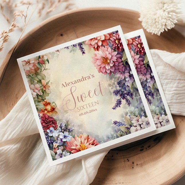 Serviette En Papier Whimsical Pastel Fleur sauvage Sweet 16 (Créateur téléchargé)