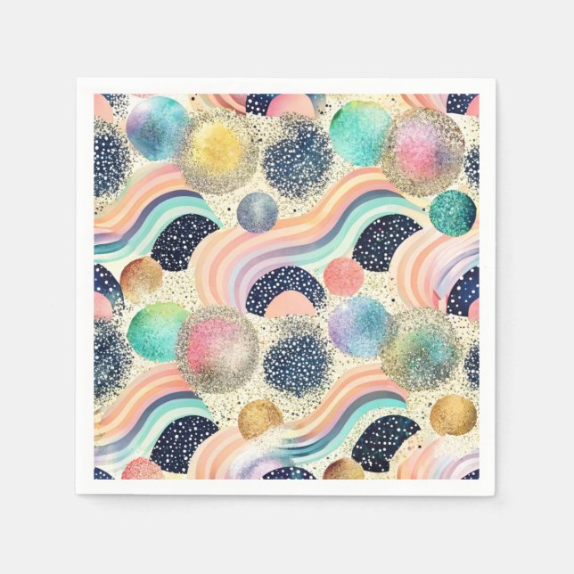 Serviette En Papier Whimsical Pastel Rainbow Waves & Parties scintilla (Devant)