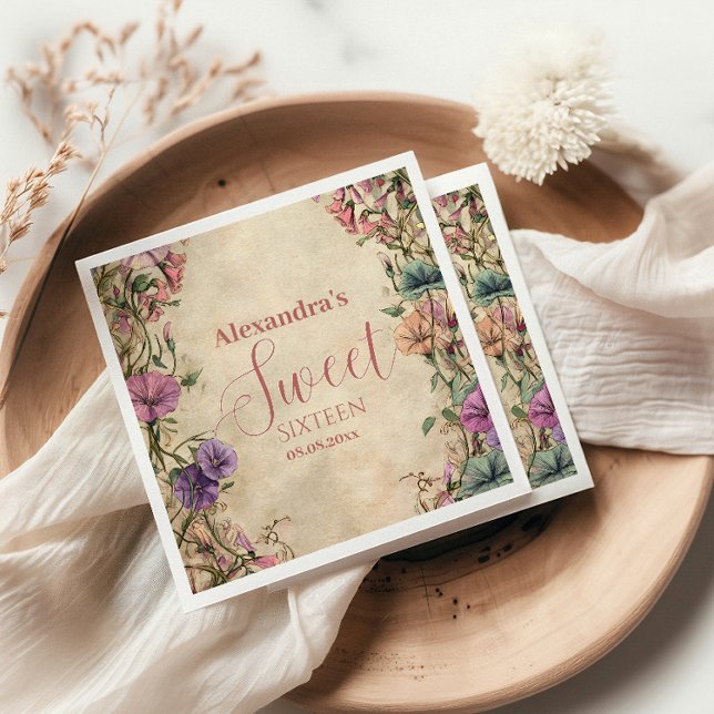 Serviette En Papier Whimsical Pastel Wildflower Sweet 16 (Créateur téléchargé)
