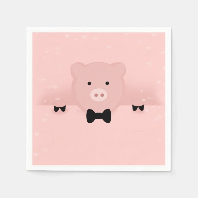 Serviette En Papier Whimsical pink pig cute Farm Animal (Devant)