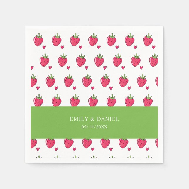 Serviette En Papier Whimsical Pink Strawberry Wedding Napkins (Devant)