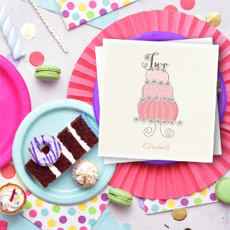 Serviette En Papier Whimsical Rose Girl 2e anniversaire gâteau fête po