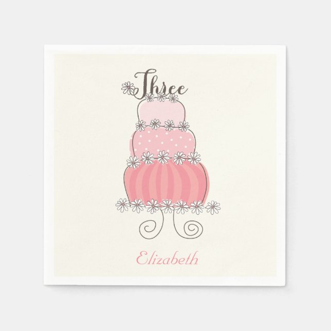 Serviette En Papier Whimsical Rose Girl 3e anniversaire gâteau fête de (Devant)