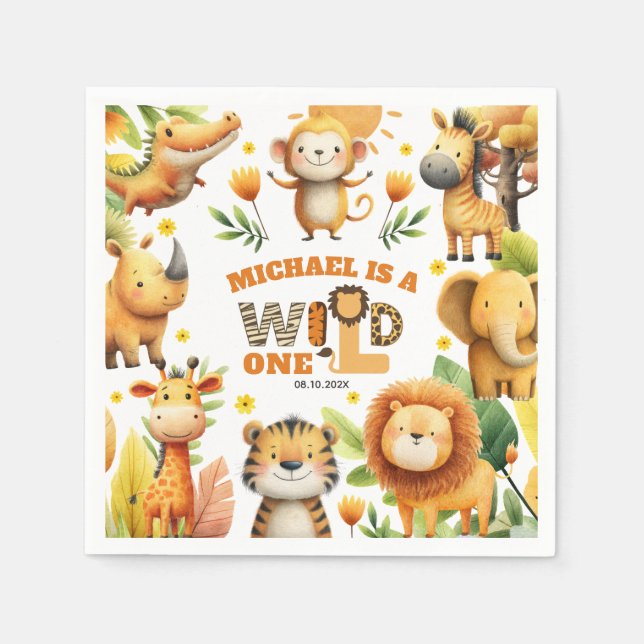 Serviette En Papier Whimsical Safari Animals WILD ONE 1st Birthday  (Devant)
