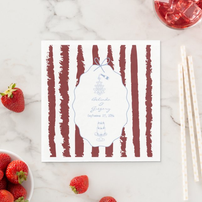 Serviette En Papier Whimsical Stripes Handwritten Painted Wedding  (En situation)