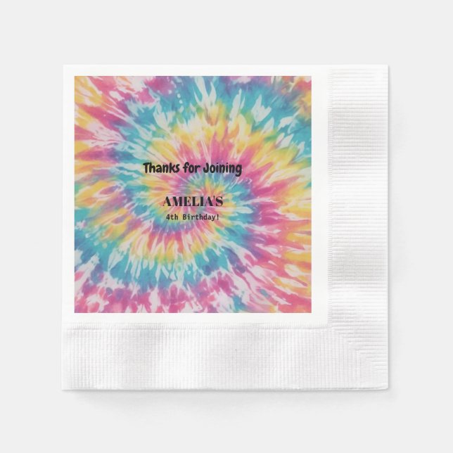 Serviette En Papier Whimsical Tie Dye Rainbow Happy Birthday Paper (Devant)