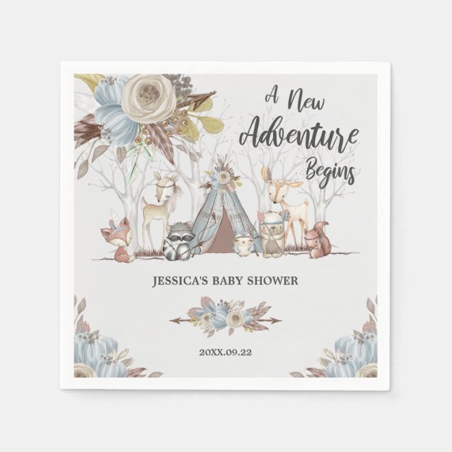 Serviette En Papier Whimsical Tribal Woodland Animaux Baby shower garç (Devant)
