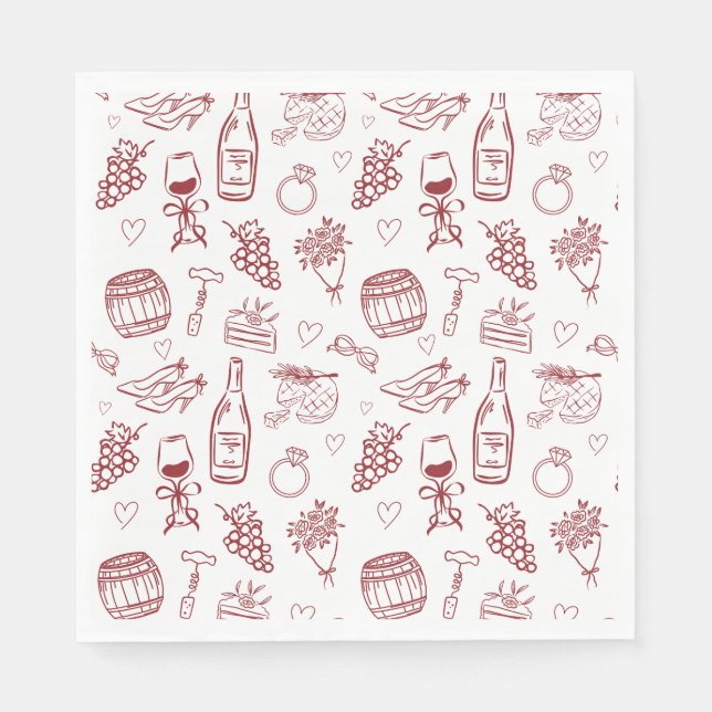 Serviette En Papier Whimsical Vino Before Vows Burgundy Bridal Shower (Devant)