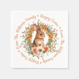Serviette En Papier Whimsical Watercolor Floral Easter Bunny Orange