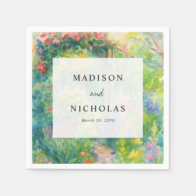 Serviette En Papier Whimsical Watercolor Garden Themed Wedding (Devant)