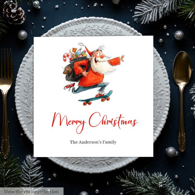 Serviette En Papier Whimsical Watercolor Santa Funny Christmas Napkins (Whimsical Watercolor Santa Funny Christmas Napkins)