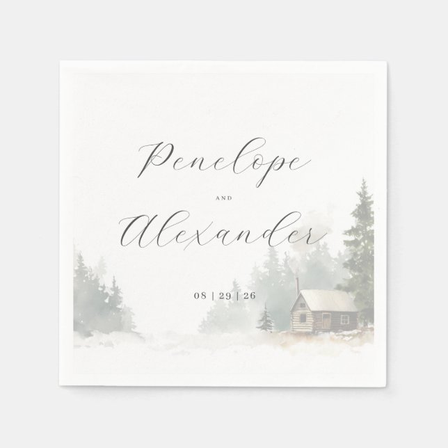 Serviette En Papier Whimsical Winter Cabin Scene (Devant)