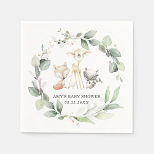 Serviette En Papier Whimsical Woodland Animaux Baby shower verdoyant