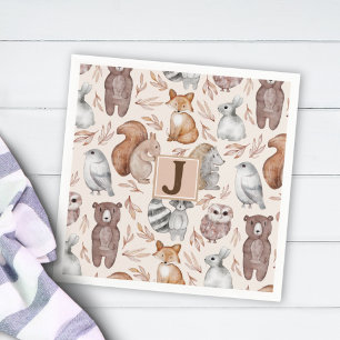 Serviette En Papier Whimsical Woodland Animaux Monogrammes